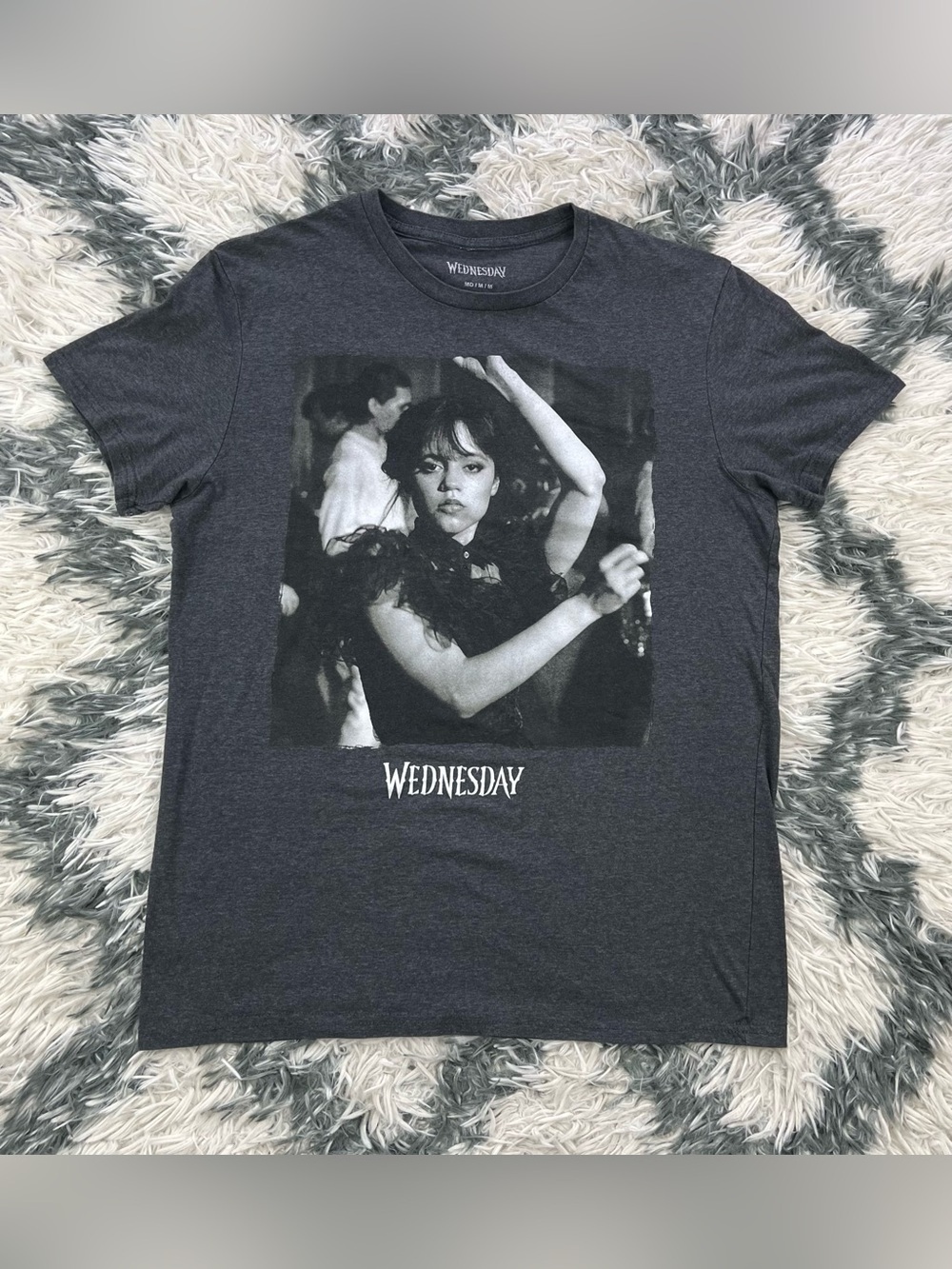 Wednesday Adams Family Women’s Dark Gray Portrait Graphic T-shirt Size Medium